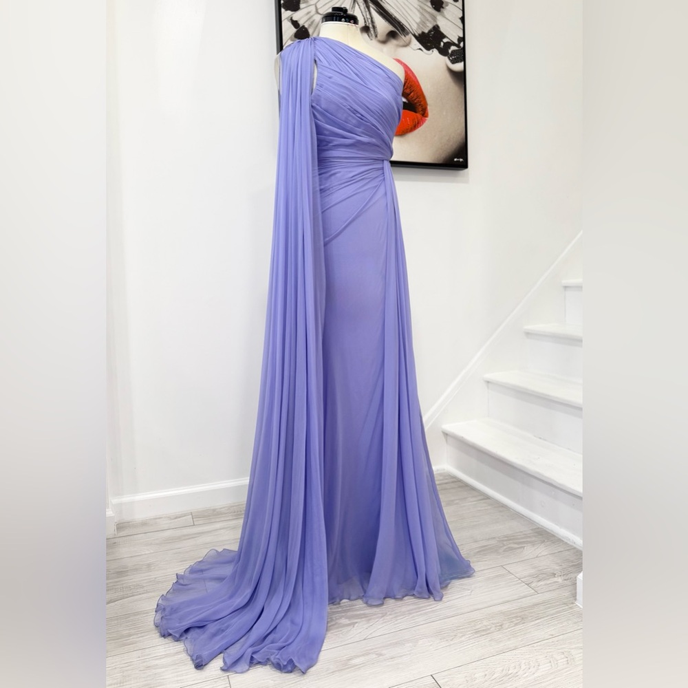 Zuhair Murad Draped One Shoulder Silk Chiffon Maxi Dress in Purple - Picture 5 of 15